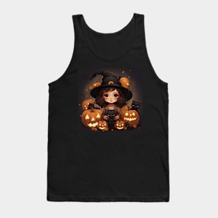 Halloween little girl with black cat Tank Top